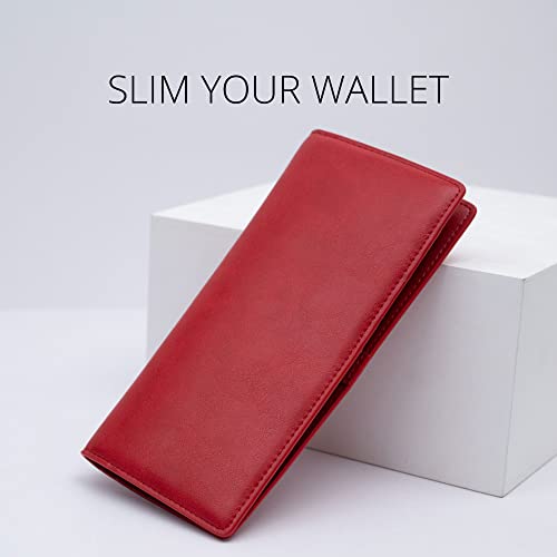 Image of Alldaily Ultra Slim Thin Women Wallet RFID Blocking Credit Card Holder Bifold Long Ladies Billfold (Red)
