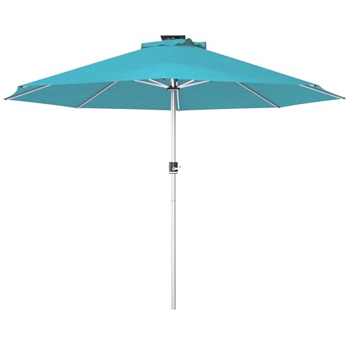 Outsunny 3(m) Solar Powered Garden Parasol with Lights, LED Lighted Deck Umbrella with 48mm Aluminium Pole, Crank, Solar Charged and USB Type-c, for Balcony, Outdoor and Lawn, Blue