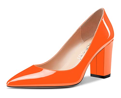 Image of Aachcol Women Pumps Pointed Toe Slip on Mid Heel Dress Office Chunky Block Heels Shoes 3 Inches