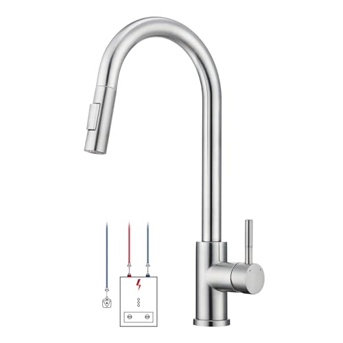 BONADE Niederdruck Armatur Küche 360 Drehung Wasserhahn Küche mit Ausziehbare Brause Küchenarmatur mit 3 Anschlüsse Zwei Wasserstrahlarten Armatur Küche Mischbatterie Küche für Boiler Gebürst