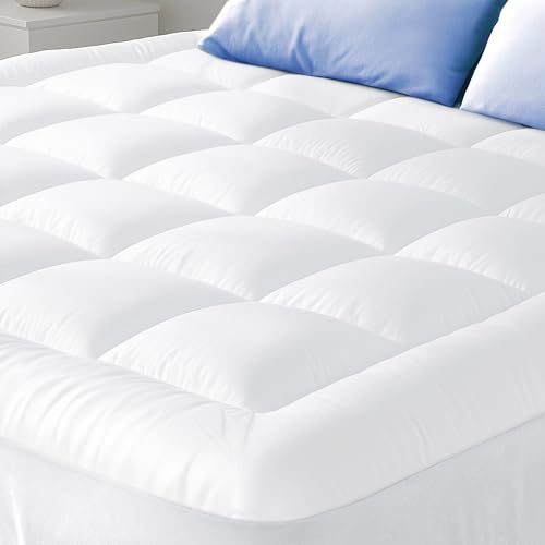 Cloud-Like Full Size Mattress Topper - 100% Cotton Top Mattress Pad for Back Pain Relief - Breathable & Naturally Cooling for Hot Sleepers, White