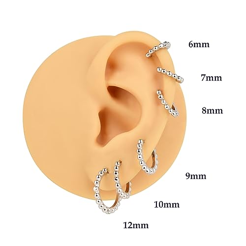 Ball Beaded Huggie Hoop Earrings 925 Sterling Silver Upper Ear Cartilage Helix Small Tiny Mini Sleeper Hoop Earrings3