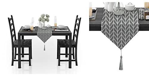 Chemin de table en coton gris WXKAGF de qualité supérieure à pompons - 4