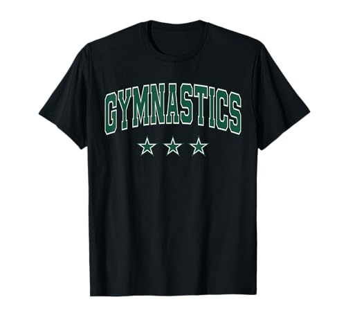 Texto clásico retro universitario de Gymnastics All Green Stars Camiseta