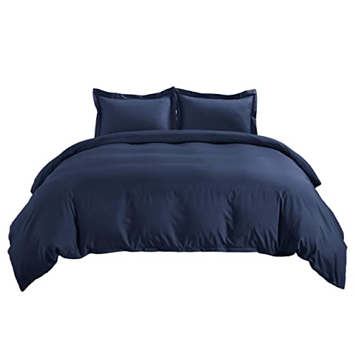 Image of Bedsure Duvet Cover Queen Size, 3Pcs Double Brushed Bedding Set, Navy Blue | For Kids & Adults, 90 inchx90 inch Comforter Cover, Hotel Luxury, All Season, Breathable, Easy Care, Lightweight, Zipper Closure