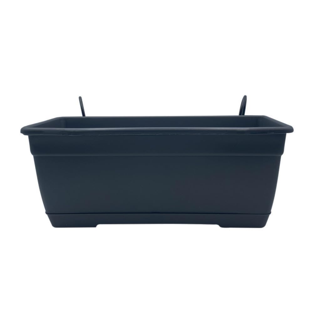 VIRSUS 2 Fioriere Rettangolari per Balcone BIRK5, Color ANTRACITE, Sottovaso integrato, Vaso in Resina con supporto in ferro da Appendere a Finestre e Balconi, Capacità 8,6 Litri (50x17x16 cm) - C
