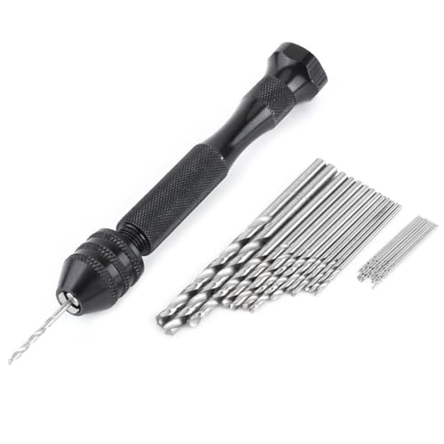 Qomcsrl Mini Taladro Manual con Mandril de 0,3-3,6 mm y 25 Brocas HSS para Madera, Plástico, Caucho y Manualidades.