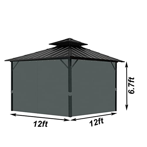 Gazebo-Replacement-Mosquito-Netting-Screen-Sidewalls-Outdoor-4-Panels-Universal-Gazebo-Netting-for-Patio-Garden-and-Backyard-Net-Only-Grey-12×12 Gazebo Replacement Mosquito Netting Screen Sidewalls Outdoor 4 Panels Universal Gazebo Netting for Patio Garden and Backyard Net Only Grey 12×12
