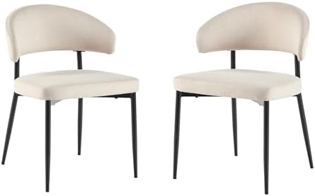 Walker Edison Modern Curved Back Upholstered Dining Chair with High-Performance Woven Upholstery and Powder Coated Steel Base, 2pk, Ivory