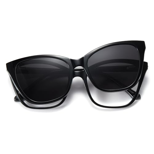 Image of Cyxus Cat Eye Magnetic Clip-On Sunglasses Women Polarized Blue Light Blocking UV400 Protection P1221
