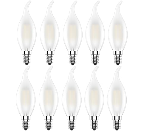 Zcexhph E14 Ampoule LED Bougie,4W Ampoule Flamme,Filament LED Blanc Chaud 2700K,Edison Lampe Forme de Bougie 380LM,Non Dimmable,Mat pour Lustres,10 Pièces