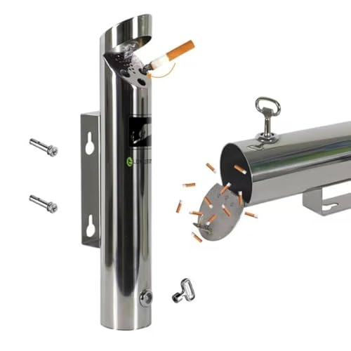 Cendrier mural verrouillable,Colonne de cendrier mural en acier inoxydable 304,Cendrier extérieur en acier inoxydable avec vis et clé,pour la centres commerciaux, halls d'hôtels,AS012-Argent,6.2x28cm