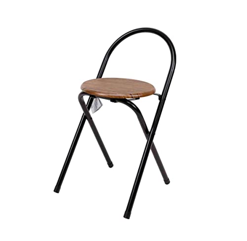 THE SECRET HOME Taburete Plegable con Respaldo - Silla Plegable de Metal y Madera - Ideal para Cocina, Terraza o Jardín (Alto. 67 cm x Largo. 38 cm - Negro) Cover