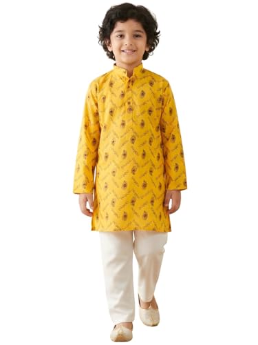 Image of AJ DEZINES Boys Cotton Full Sleeve Letter Printed Kurta Pajama Set for Kids - Ethnic wear | Special Occasion & Traditional Outfit |Boys Kurta Set - Regular Fit