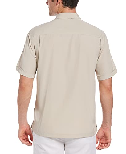 Cubavera Mens Contrast Insert Stitching Short Sleeve Woven Shirt,Silver Lining,Large #TOP2