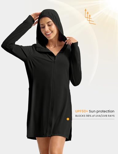 Rdruko Women's Swimsuit Cover Ups, UPF50+ Long Sleeve Beach Vacation Bathing Suit SPF Zip Hooded Shirts Lightweight Quick Dry3