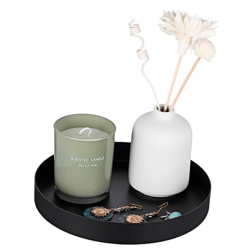 Sosoport Bandeja Redonda de Metal Organizador Decorativo Multifuncional para Cocina Salón y Dormitorio Diseño Simple y Versátil