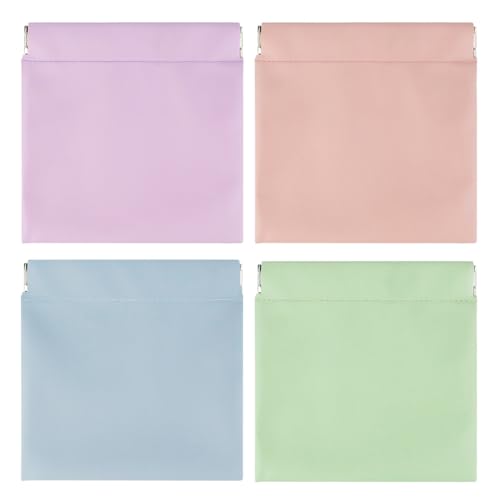 4 Pcs Cosmetic Bag Snap Closure Leather Organizer Pouch Small Makeup Bag for Purse Self-Closing Pocket Cosmetics Bags for Women Portable Waterproof Mini Travel Storage Pouch for Jewelry Squeeze Top