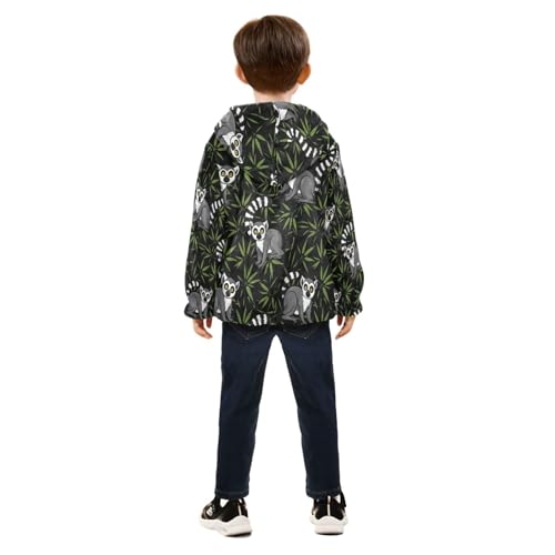 Lemur and Bamboo Pattern Print Toddler Fleece Jacket Girl Boys Hooded Fleece Jacket Coat Warm Outwear Zip-up 3-10T4