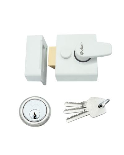 Kooples Hardware Narrow Nightlatch 40mm – Traditional Rim Lock for Internal or External Wooden Doors – Reversible Latch – Satin or Polished Finish – Fixings Included (Powder Coat White)