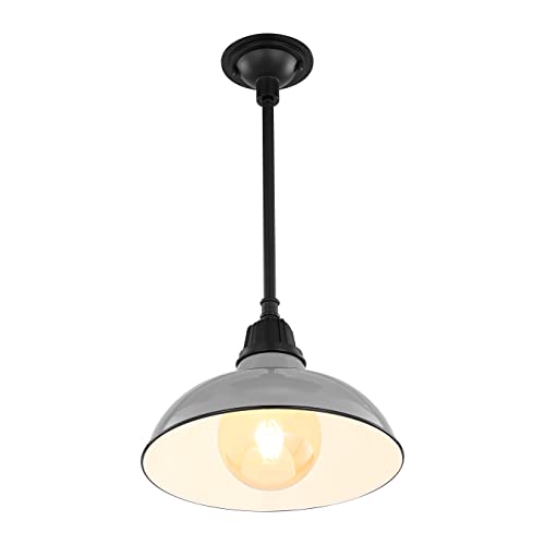 Image of JONATHAN Y Jasper 1-Light Farmhouse 12.25 inch Metal Pendant, Gray /Black | Indoor Outdoor Use, Rustic Vintage Dome Shade, Adjustable Height, Kitchen Island Porch Entryway, LED Bulb Included