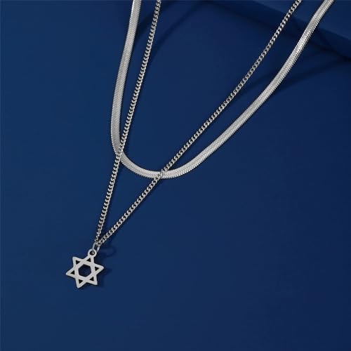 Collier étoile de David anti-ternissement en argent véritable à double rang