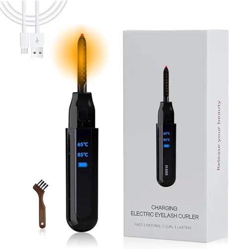 Heated Eyelash Curler, USB Rechargeable Eyelash Curler, 2 Gear Temperature Control with LED Display Mini Lash Curler for Women Girls...