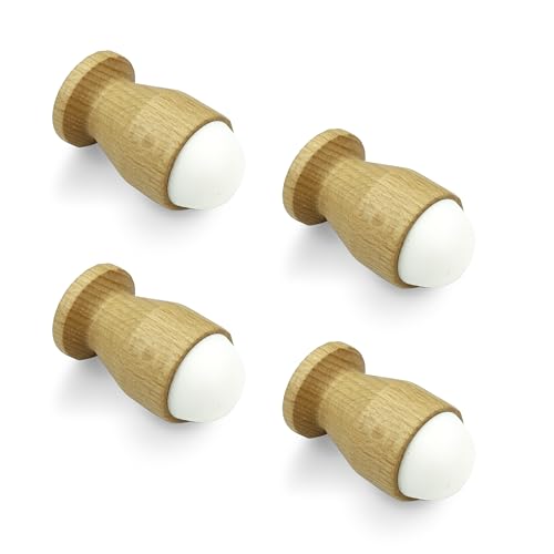 HASWARE Arrêts de porte en hêtre avec vis – Lot de 4, amortissent les chocs, réduisent le bruit, protègent meubles et murs (Cylindrique moyen)
