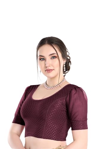 Image of FINESTFIT Stay On Trend Fashion 100% Cotton Readymade Blouses for Women,Round Neckline with Organza Balloon Sleeves.