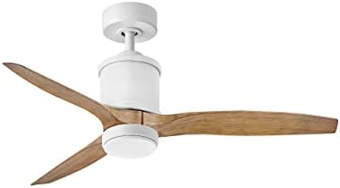 Hinkley Hover 52" Indoor/Outdoor Smart Ceiling Fan with Light and Remote, Modern Propeller Style with Composite Fan Blades, Integrated LED, Matte White and KOA wood blades
