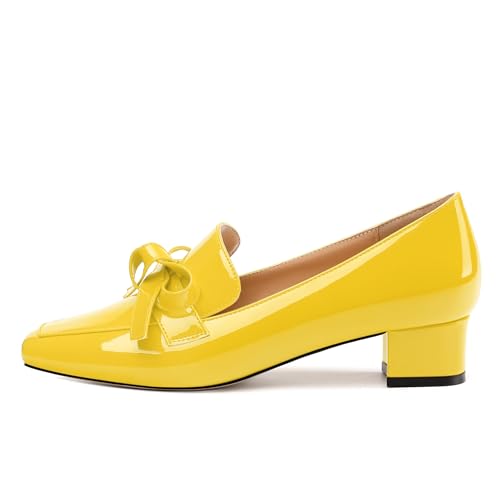 Image of Womens Loafer with Heel, Comfortable Chunky Heels for Women, Loafers Shoes with Bowknot Womens Bunion Dress Shoes