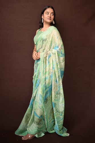 Image of MIRCHI FASHION Women Saree Floral Print Chiffon | Lightweight Festive Occasion Sari for Farewell and Functions with Unstitched Blouse Piece