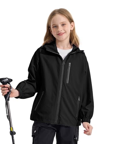 Rolanko Girls Waterproof Hooded Jacket Lightweight Raincoat Windbreaker  Outwear Rain Jackets for Kids Boys 7-14 Years