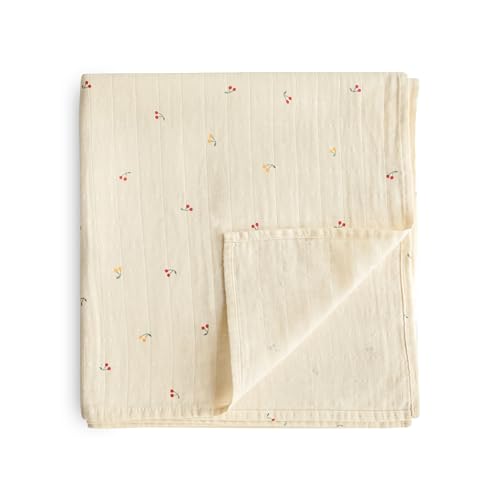 Image of mushie Muslin Baby Swaddle Blanket | 100% Organic Cotton (Cherries)