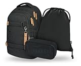 Baagl Schulrucksack Set Jungen Mädchen Teenager 3 Teilig, Skateboard Rucksack Skate MAX, Schultasche ab 3. Klasse, Grundschule Ranzen mit Brustgurt, Ergonomischer Schulranzen, 30 l (Darkness)