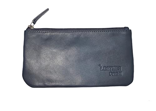 Image of Leather Travel Pouch - Beautifully Handcrafted YKK Zippered Pouch Handmade - 8 x 4 inches.(GREY)