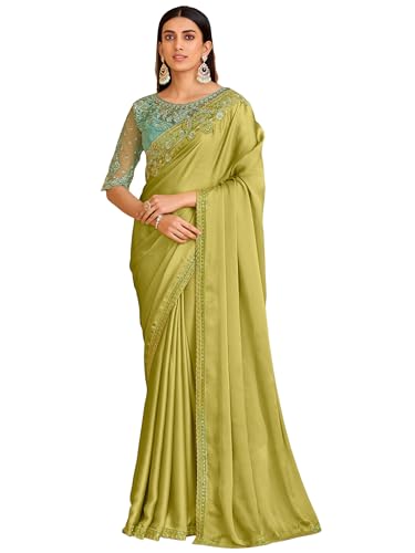 Image of AKHILAM Women's Satin Sequence Embroidery Saree With Unstitched Blouse Piece(SNDLWOD1601 TFH Parent)