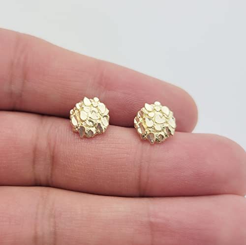 10K Yellow Gold Nugget Earrings Round Nugget 10 mm3
