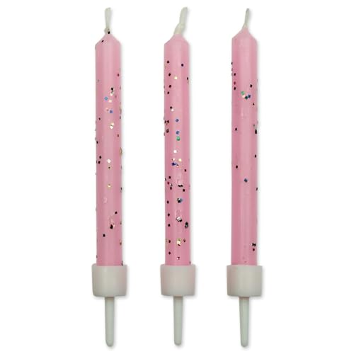 PME Velas rosadas con purpurina, paquete de 10, 0,5 x 0,5 x 6,2