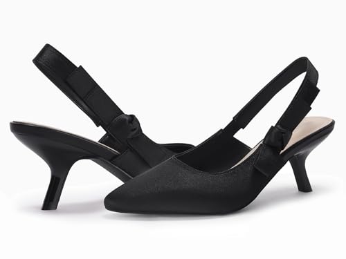 Image of Coutgo Womens Slingback Kitten Heels Closed Pointed Toe Bowknot Knitted Slip On Work Pumps Dress Shoes