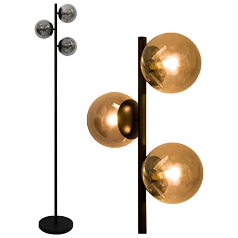 Neatfi 159CM Sphere Standing Single Pole Modern Floor Lamp, 3W E12 LED Warm Light Mode, 300 Lumens in Each 3 Glass Globes, 3000K Color Temperature for Living Room, Bedroom and Home Office (Black) Cover