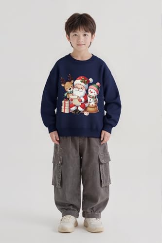 QHKEPW Christmas Boys Girls Jumper Xmas Santa Claus Reindeer Snowman Kids Sweatshirt Toddler Top Long Sleeve Round Neck Cotton Casual Clothes T Shirt 2-3 Years Old Blue - Image 4
