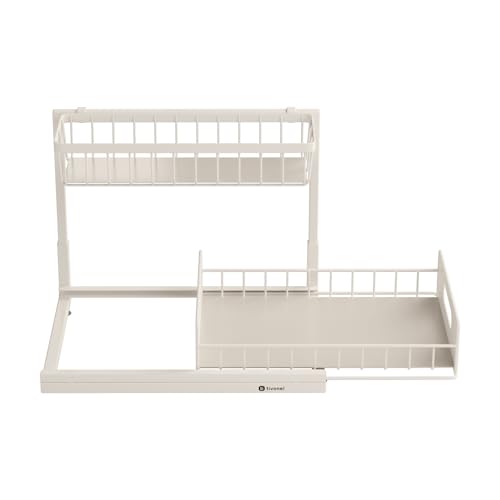 Organizador de 2 niveles para debajo del lavabo | Estante deslizante extraíble para cocina, baño o lavandería | Diseño en L, marco metálico resistente al óxido | Blanco (paquete de 2) miniatura 3