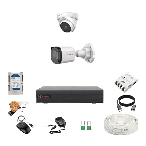 Image of CP Plus 5MP 4 Channel DVR, 5MP 1 Dome & 1 Bullet Cameras (Audio Recording) [Night Vision + Built-in MIC Audio + Crystal IR LEDs + Motion Detection] + 500GB HDD + 4 CH SMPS + CCTV Cable + BNC /DC