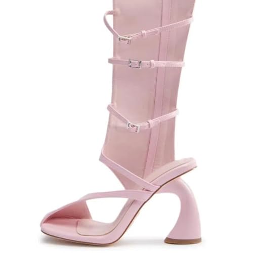 Women's Square Toe Special High Heels Side Zipper Adjustable Buckles Heeled Sandals4