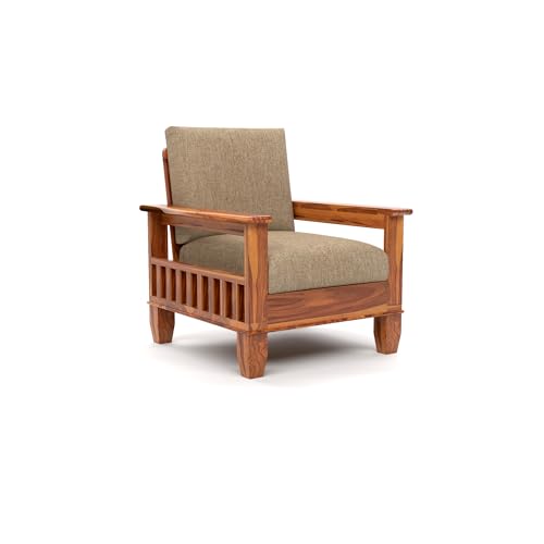 Image of Sheesham Wood Single Seater Sofa | Premium Wooden Single Sofa Chair for Living Room & Bedroom | Single Person Sofa for Home & Office Furniture (Joren Honey, 1 Seater)