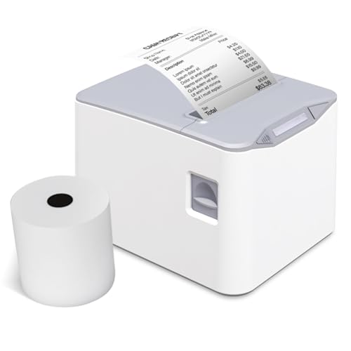 Bisofice - Impresora de recibos (80 mm, impresora térmica de recibos con conexión USB+LAN, impresora de ticket de caja compatible con comando ESC/POS para restaurantes, supermercados, comercio, blanco