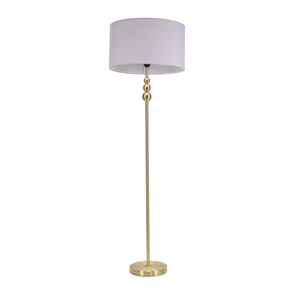 ValueLights Marissa Fabric Drum Shade Floor Lamp - Brushed Gold - Grey