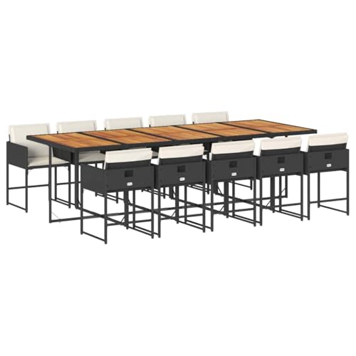 QJBSAVVA Ensemble de meubles de jardin 11 pièces en polyrotin - Grand salon de jardin avec table en bois d'acacia et 10 chaises - Salon de jardin cube pour...
