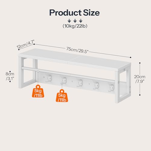 HOOBRO Perchero de Pared con Estante, Perchero Flotante con Barra y 5 Ganchos, Estante Colgante para Paraguas, Sombreros, Bufandas, para Entrada, Pasillo, Sala de Estar, Dormitorio, Blanco EWT78YM01 - imagen 3